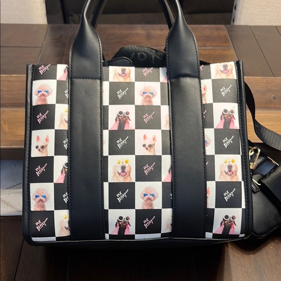 Betsey Johnson Black and Multicolor Dog Print Tote - Picture 2 of 13